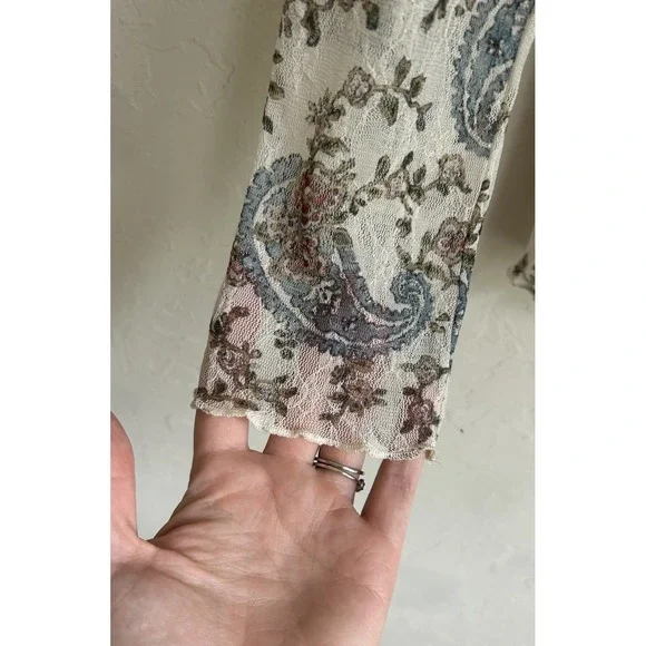 Ralph Lauren Denim & Supply Sheer Lace Crochet Henley Top L Paisley Dainty - Picture 3 of 8